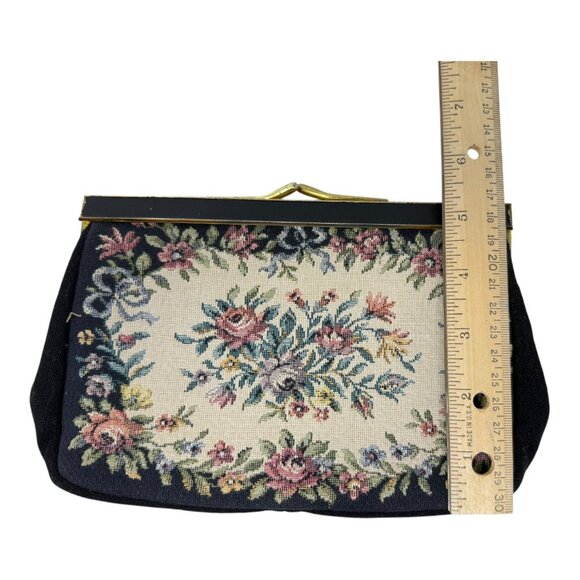 West Germany Floral Tapestry Clutch Purse Kiss Lock Mirror Comb Set Vintage READ - Picture 7 of 16